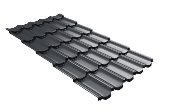Металлочерепица квинта плюс с 3D резом 0,5 Quarzit PRO Matt RAL 7024 мокрый асфальт купить в Тюмени