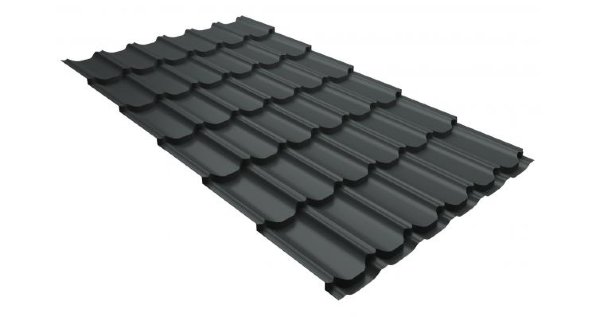 Металлочерепица квинта плюс 0,5 GreenCoat Pural RR 23 темно-серый (RAL 7024 мокрый асфальт) купить в Тюмени